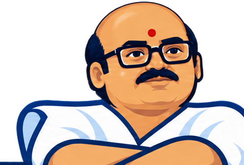 Mr Kanakku, the friendly accountant mascot, leaning on the dashboard